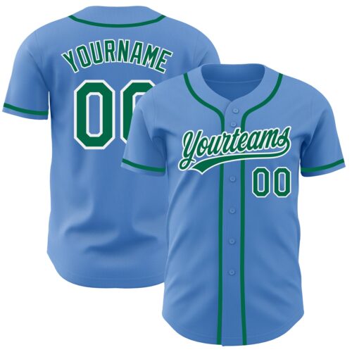 PowderBlue0215_d5b9bc0b-ad24-48a1-9e3a-5cf2692aeea0 Custom Powder Blue Kelly Green-White Authentic Baseball Jersey