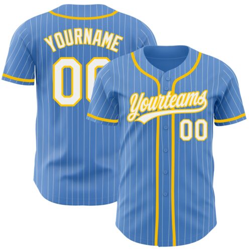 PowderBlue0224 Custom Powder Blue White Pinstripe Yellow Authentic Baseball Jersey