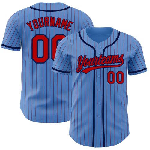 PowderBlue0230 Custom Powder Blue Red Pinstripe Navy Authentic Baseball Jersey