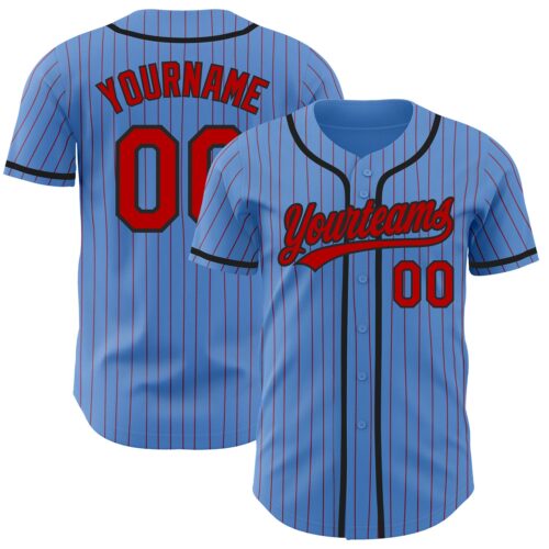 PowderBlue0231 Custom Powder Blue Red Pinstripe Black Authentic Baseball Jersey