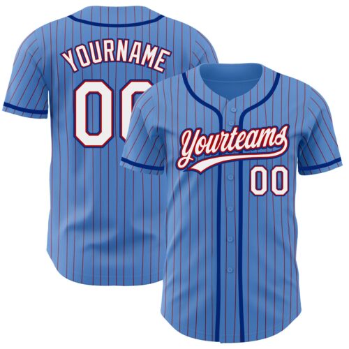 PowderBlue0232 Custom Powder Blue Red Pinstripe White-Royal Authentic Baseball Jersey