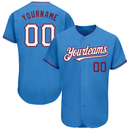 PowderBlue0248 Custom Powder Blue White-Crimson Authentic Baseball Jersey
