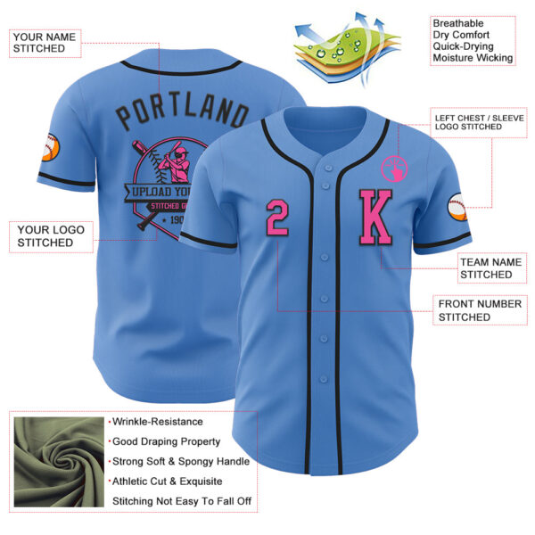 Custom Powder Blue Pink-Black Authentic Baseball Jersey