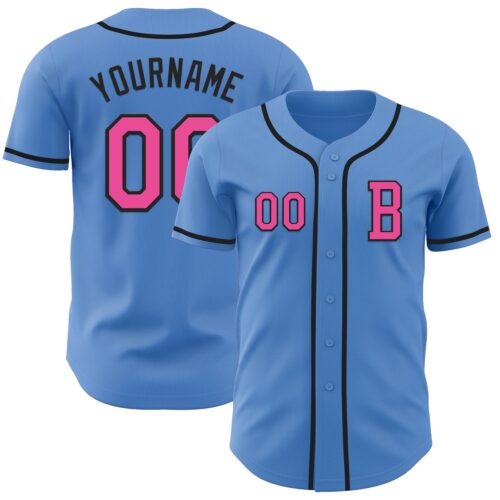 PowderBlue0296_7ab5728f-9e82-4e17-a03f-eef2acd399e9 Custom Powder Blue Pink-Black Authentic Baseball Jersey