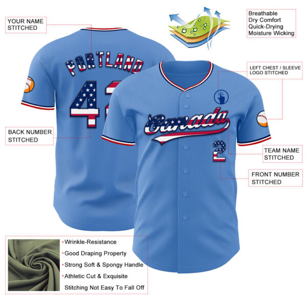 Custom Powder Blue USA Flag Navy Red-White Authentic Baseball Jersey