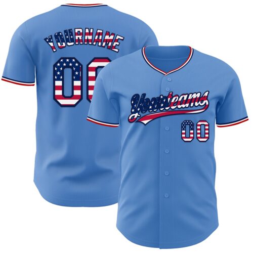 PowderBlue0367_5e42f185-f5f8-49d2-889e-d4c0d8c1ddfa Custom Powder Blue USA Flag Navy Red-White Authentic Baseball Jersey