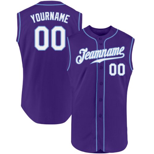 Purple0228 Custom Purple White-Light Blue Authentic Sleeveless Baseball Jersey
