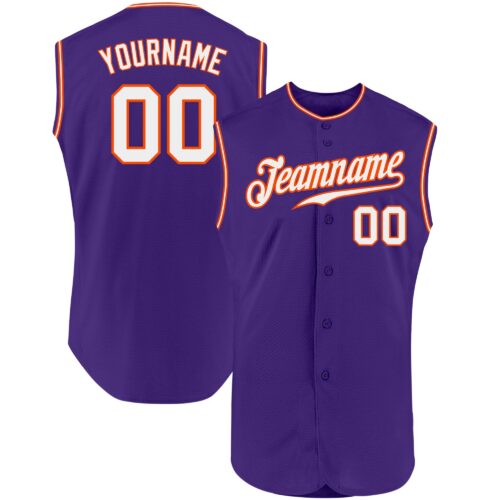 Purple0231 Custom Purple White-Orange Authentic Sleeveless Baseball Jersey