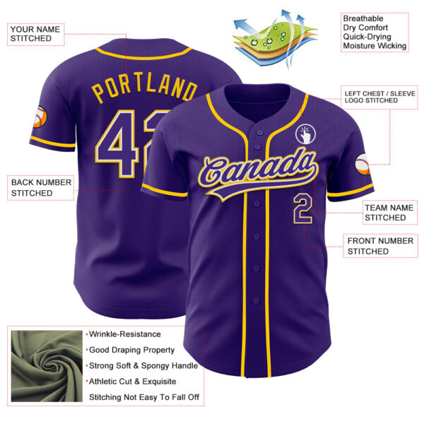 Custom Purple White-Yellow Authentic Baseball Jersey