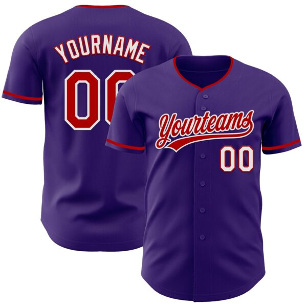 Custom Purple Red-White Authentic Baseball Jersey