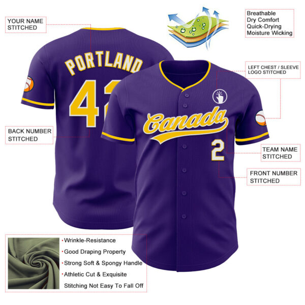 Custom Purple Yellow-White Authentic Baseball Jersey