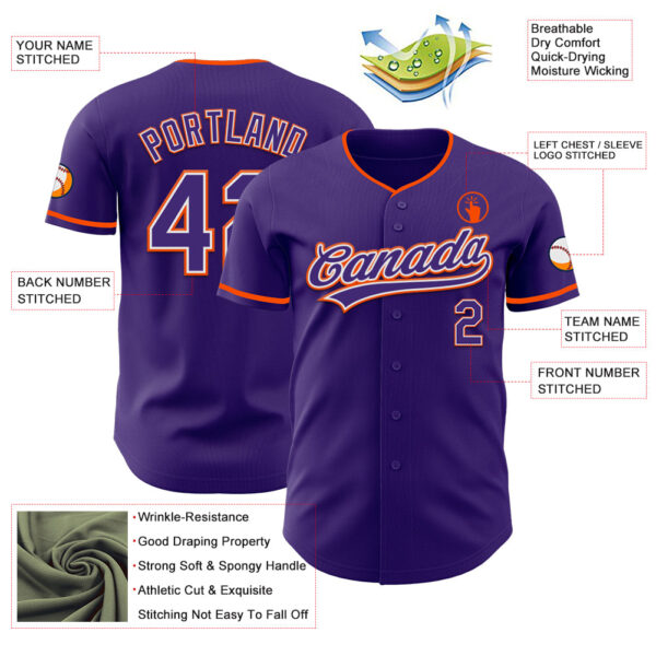 Custom Purple White-Orange Authentic Baseball Jersey