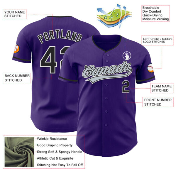 Custom Purple Black-White Authentic Baseball Jersey