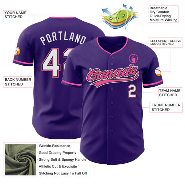 Custom Purple White Black-Pink Authentic Baseball Jersey
