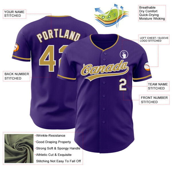 Custom Purple Old Gold-White Authentic Baseball Jersey