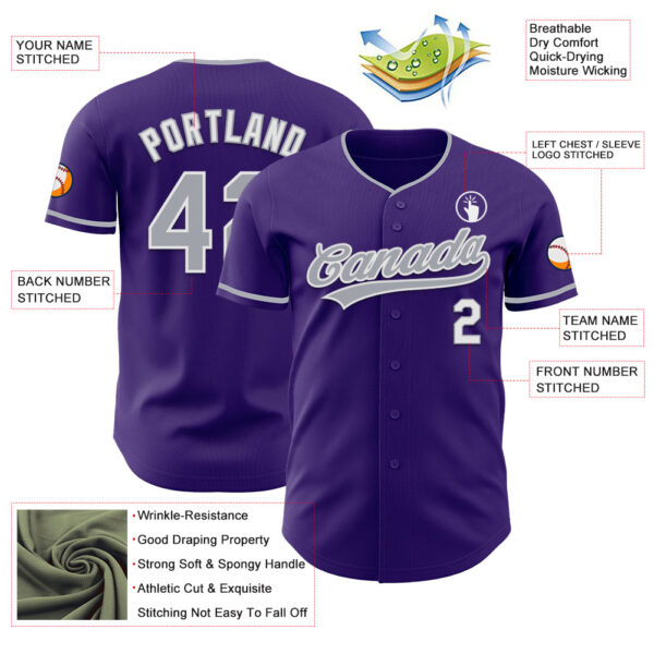 Custom Purple Gray-White Authentic Baseball Jersey