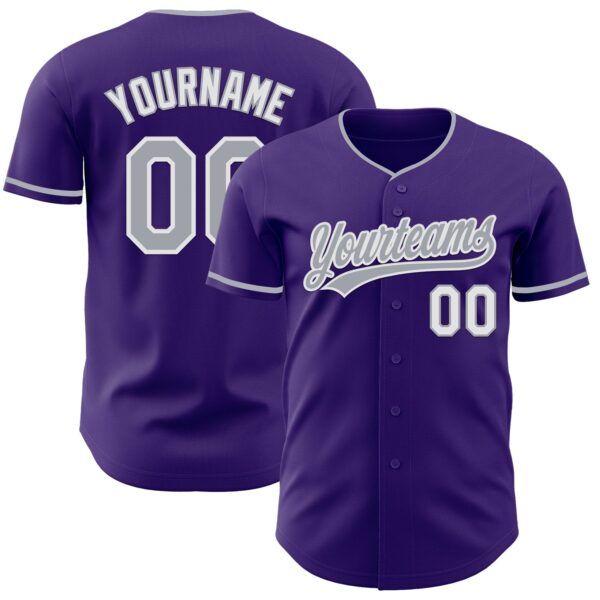 Custom Purple Gray-White Authentic Baseball Jersey