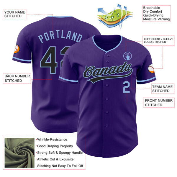 Custom Purple Black-Light Blue Authentic Baseball Jersey