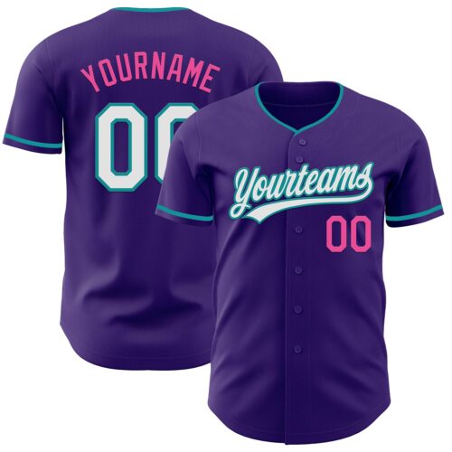 Purple0902_5e0a2a1a-e912-4bf1-985c-cecad7f885b1 Custom Purple White Teal-Pink Authentic Baseball Jersey