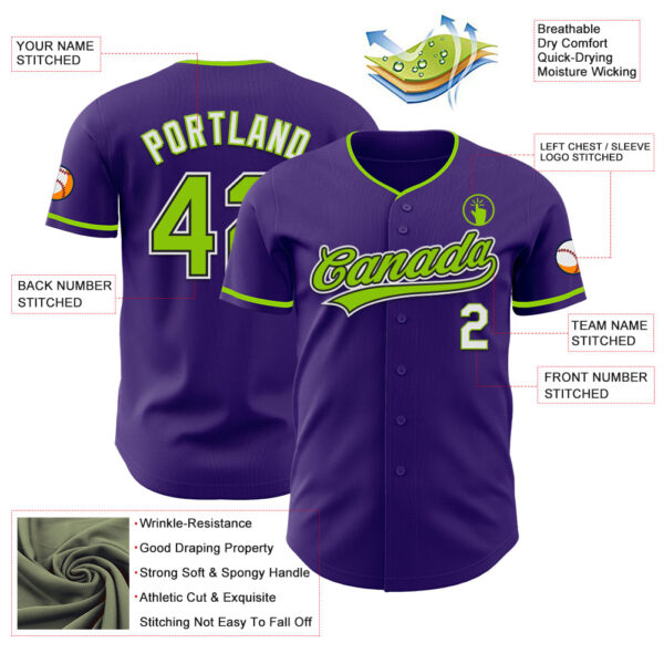 Custom Purple Neon Green Black-White Authentic Baseball Jersey