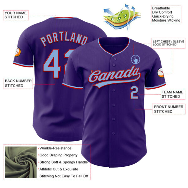 Custom Purple Light Blue-Red Authentic Baseball Jersey
