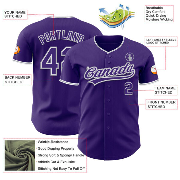Custom Purple White-Gray Authentic Baseball Jersey