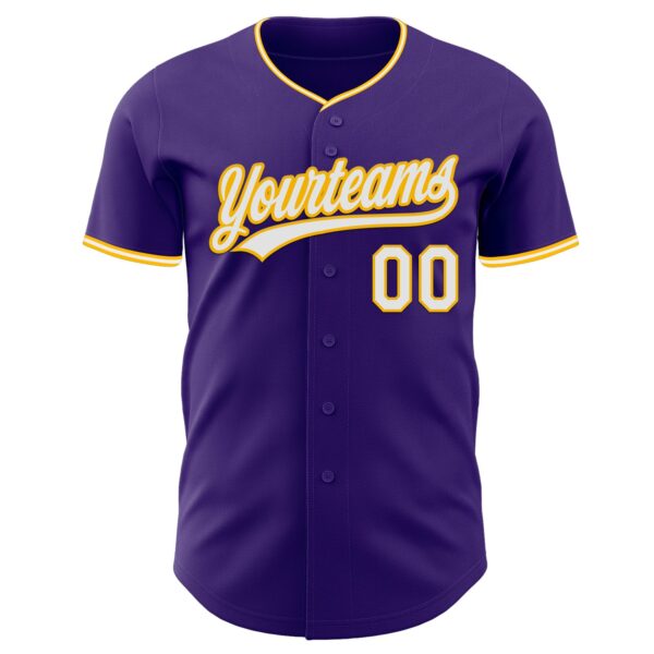 Custom Purple White-Gold Authentic Baseball Jersey