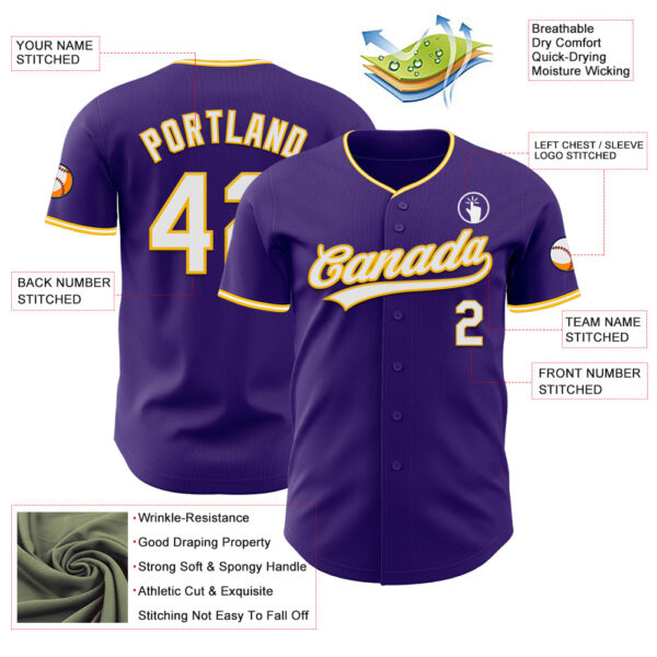 Custom Purple White-Gold Authentic Baseball Jersey