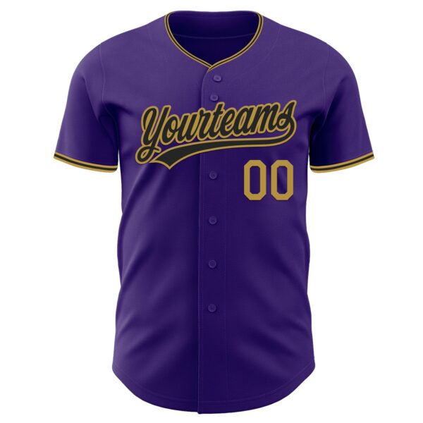 Custom Purple Black-Old Gold Authentic Baseball Jersey