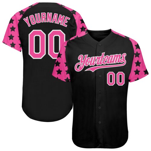 RaglanSleeves0564 Custom Black Pink-White Star Raglan Sleeves Authentic Baseball Jersey