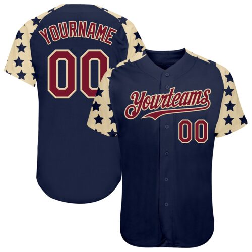 RaglanSleeves0565 Custom Navy Crimson-Cream Star Raglan Sleeves Authentic Baseball Jersey