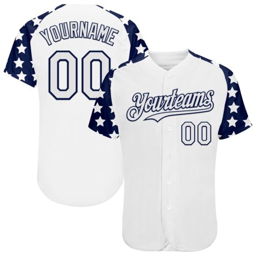 RaglanSleeves0567 Custom White Navy Star Raglan Sleeves Authentic Baseball Jersey