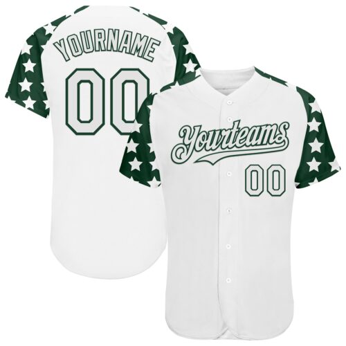 RaglanSleeves0569 Custom White Green Star Raglan Sleeves Authentic Baseball Jersey