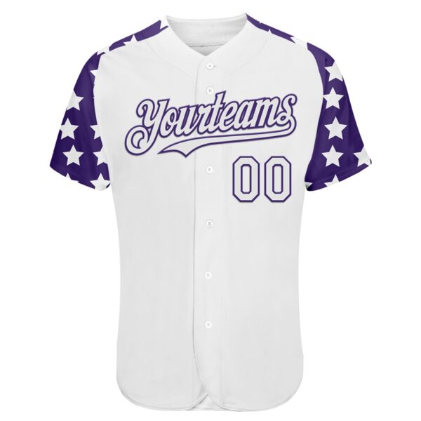 Custom White Purple Star Raglan Sleeves Authentic Baseball Jersey
