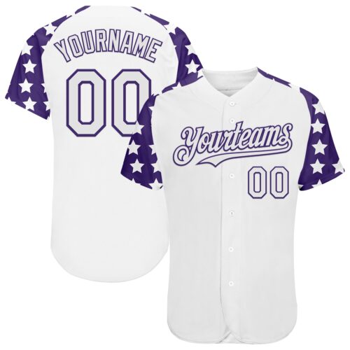 RaglanSleeves0570 Custom White Purple Star Raglan Sleeves Authentic Baseball Jersey