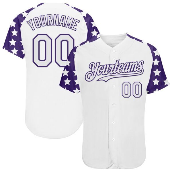 Custom White Purple Star Raglan Sleeves Authentic Baseball Jersey