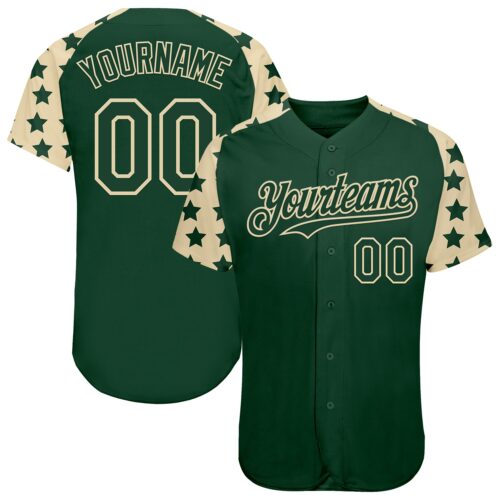 RaglanSleeves0571 Custom Green Cream Star Raglan Sleeves Authentic Baseball Jersey