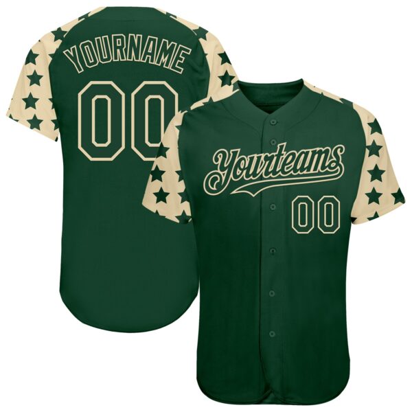Custom Green Cream Star Raglan Sleeves Authentic Baseball Jersey