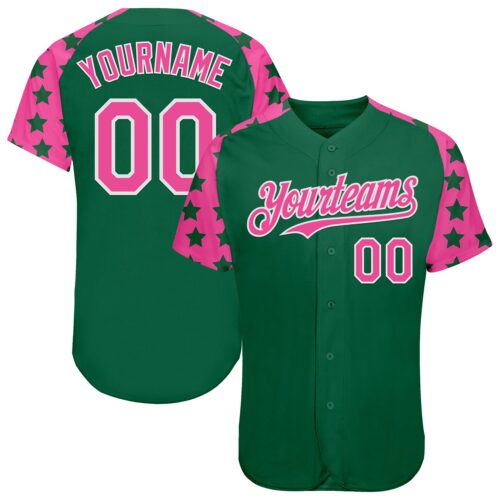 RaglanSleeves0573 Custom Green Pink-White Star Raglan Sleeves Authentic Baseball Jersey