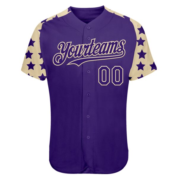 Custom Purple Cream Star Raglan Sleeves Authentic Baseball Jersey
