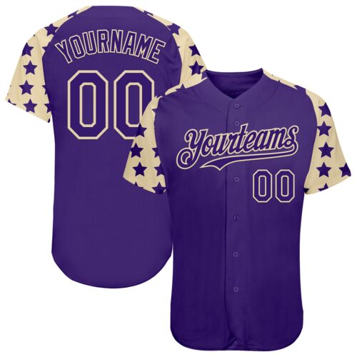 RaglanSleeves0574 Custom Purple Cream Star Raglan Sleeves Authentic Baseball Jersey