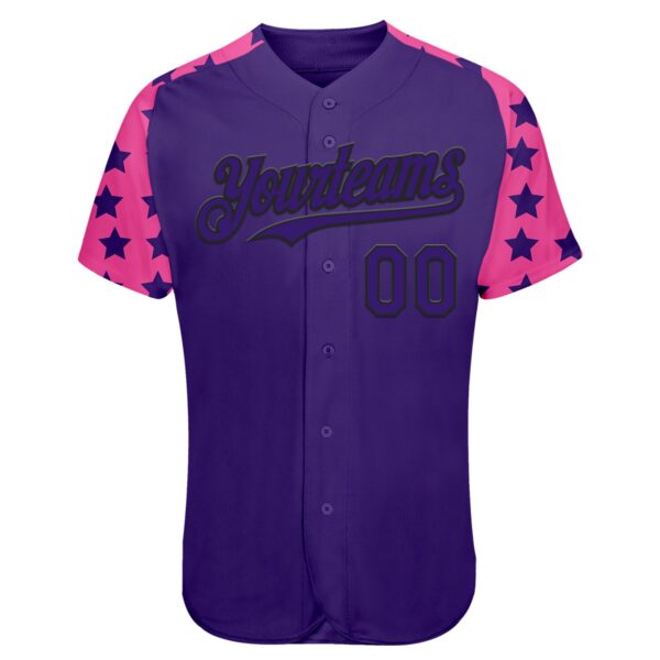 Custom Purple Black-Pink Star Raglan Sleeves Authentic Baseball Jersey