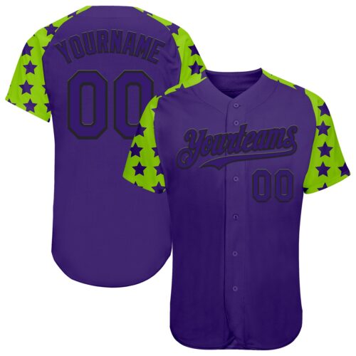 RaglanSleeves0576 Custom Purple Black-Neon Green Star Raglan Sleeves Authentic Baseball Jersey