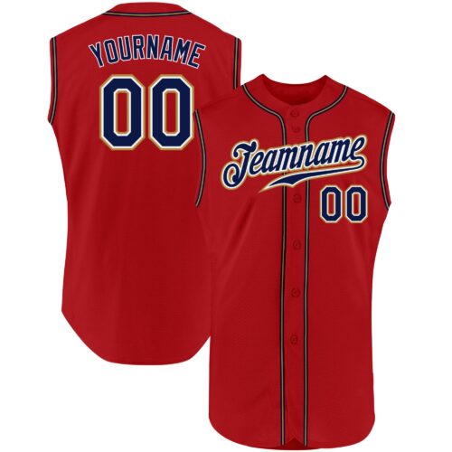 Red0413 Custom Red Navy-Old Gold Authentic Sleeveless Baseball Jersey
