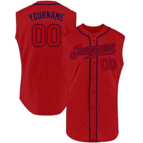 Red0420 Custom Red Red-Navy Authentic Sleeveless Baseball Jersey