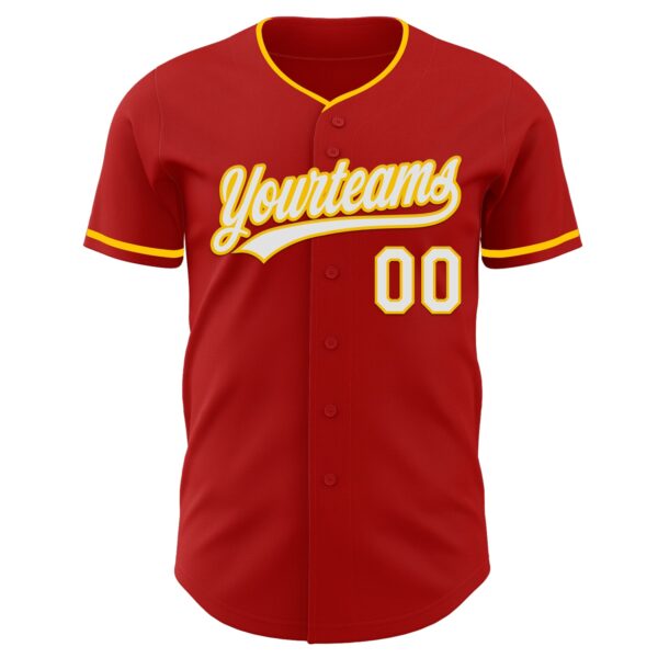 Custom Red White-Yellow Authentic Baseball Jersey
