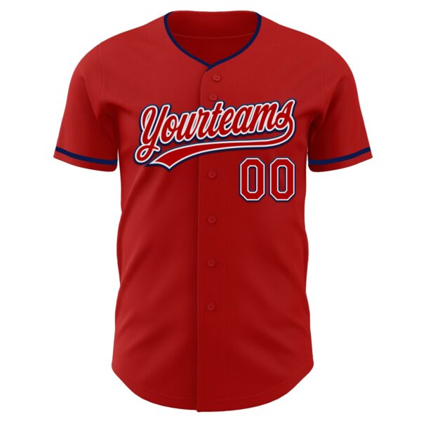 Custom Red White-Navy Authentic Baseball Jersey
