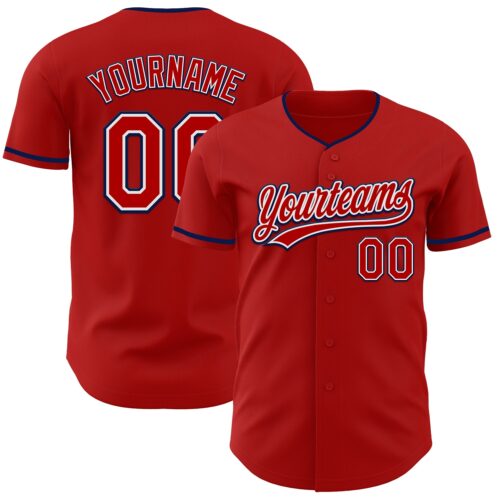 Red0927 Custom Red White-Navy Authentic Baseball Jersey