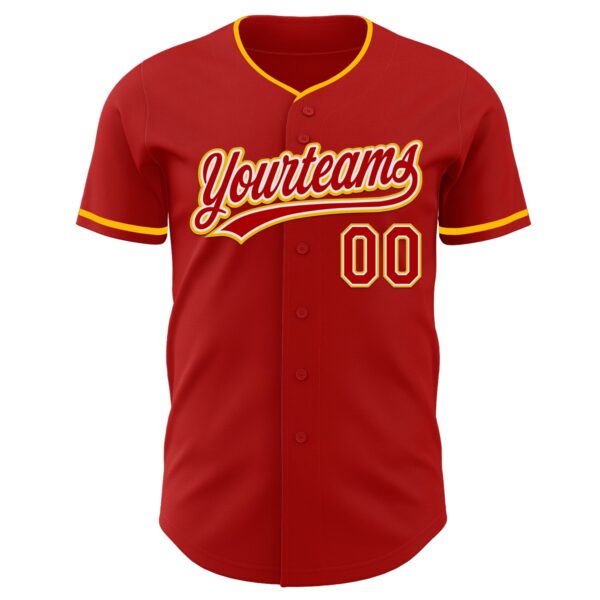 Custom Red White-Gold Authentic Baseball Jersey