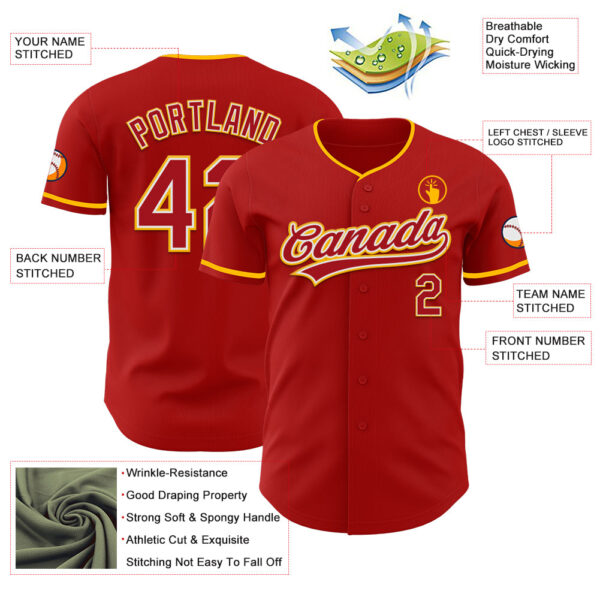 Custom Red White-Gold Authentic Baseball Jersey